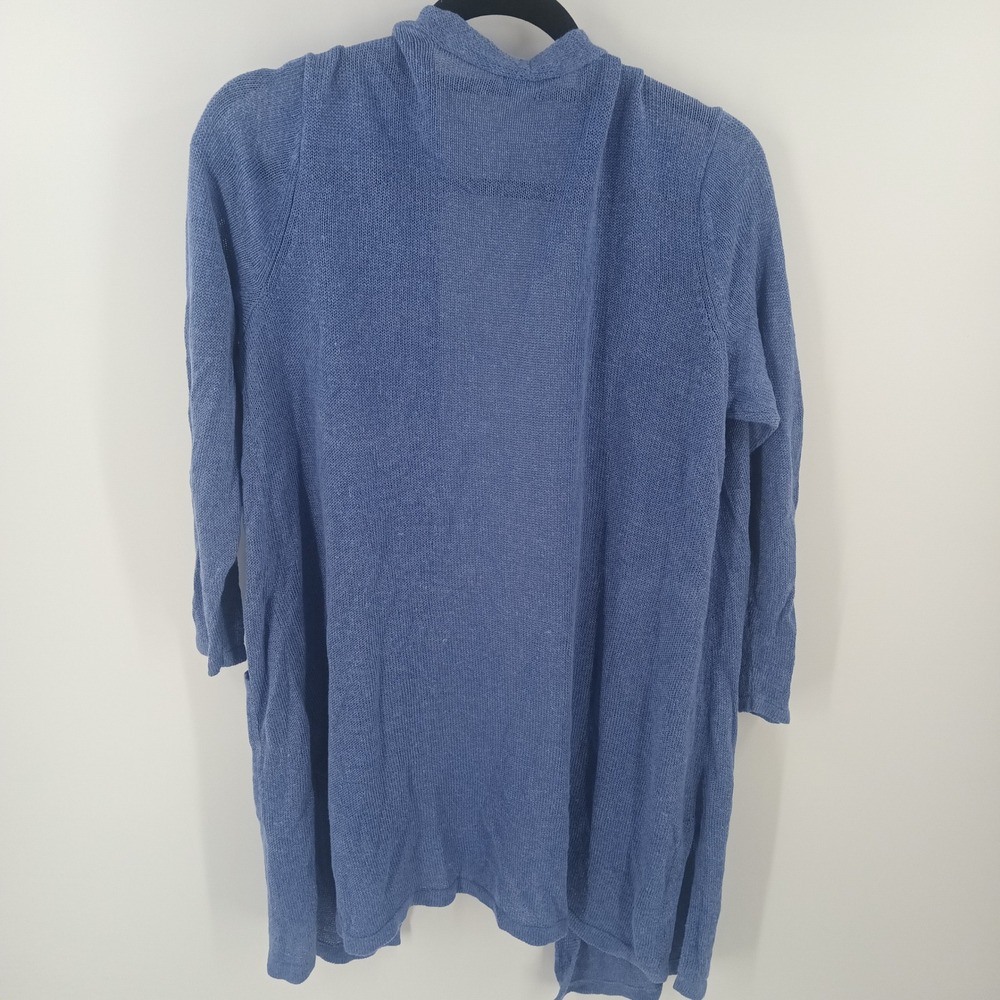 J.Jill Linen Blend Open Front Cardigan Blue Long Sleeve Pockets 1X SSW119444 - Picture 3 of 8